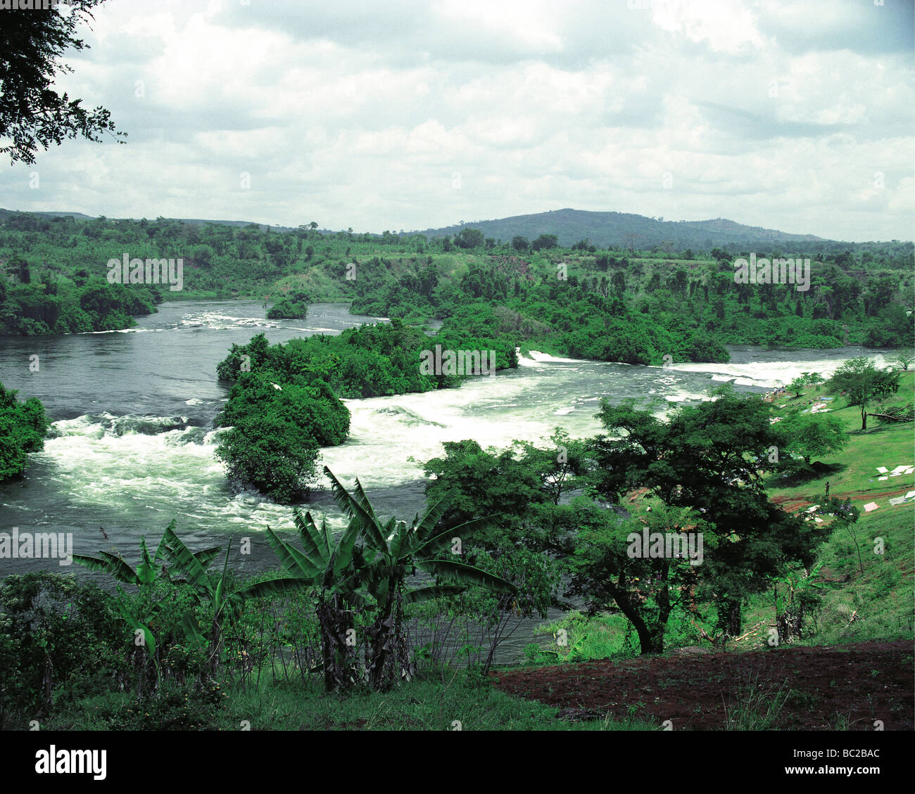 Vista panoramica del fiume Nilo e Bujagali Falls Uganda Africa orientale Foto Stock