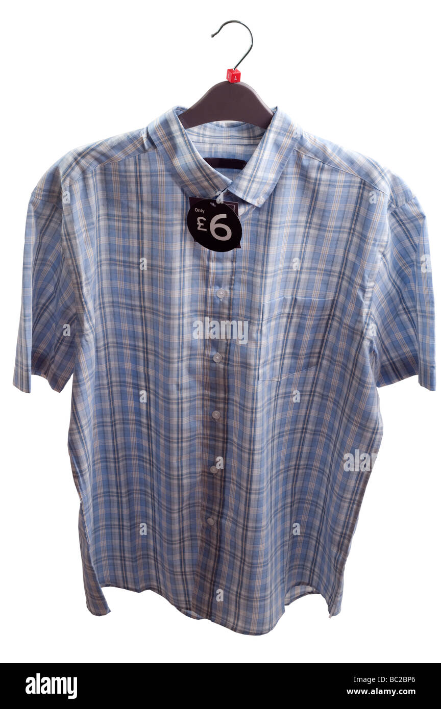 Le Mans blue controllato di grandi dimensioni abbottonata down colletto corto Camicia manica wth etichetta del prezzo Foto Stock