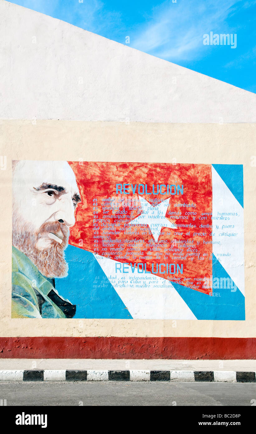 Fidel Castro murale di Cienfuegos, Cuba, Caraibi Foto Stock