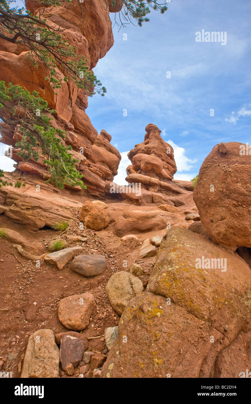 Le formazioni rocciose, Giardino degli dèi, Colorado Springs, Colorado, STATI UNITI D'AMERICA Foto Stock