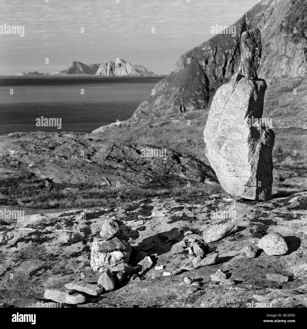 Vista dalla punta del sud delle Isole Lofoten in Norvegia Foto Stock