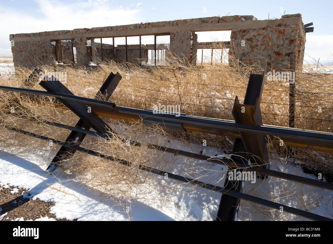 Il valico di frontiera a Columbus, NM, ha Normandia-style di scherma est in esecuzione. Foto Stock