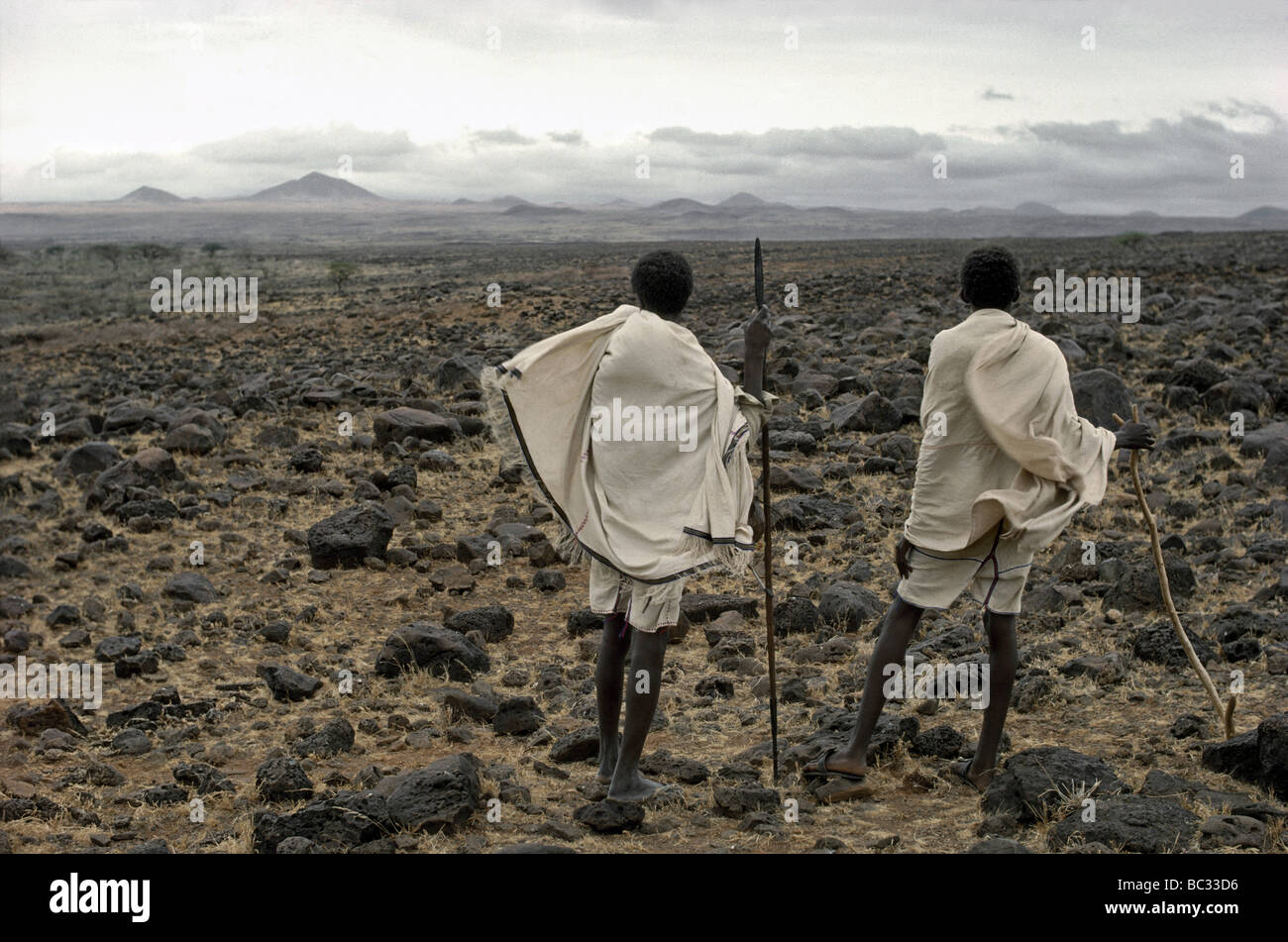 Gabbra vivere tutta la loro vita in interminabili cicli di migrazione. Deserto Chalbi. Foto Stock