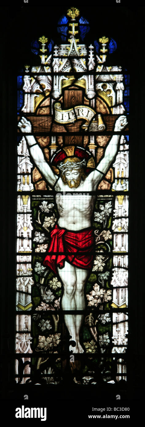 Vetrata Gesù Cristo Crocifissione Kineton Chiesa Warwickshire Foto Stock