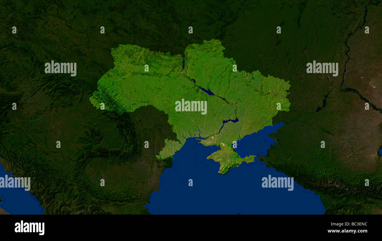 Immagine satellitare della ucraina con i paesi circostanti hanno oscurato Foto Stock