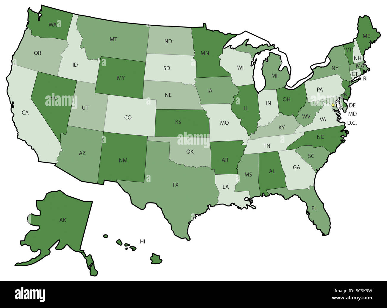 Noi Verdi Mappa politico con gli Stati confini Foto Stock