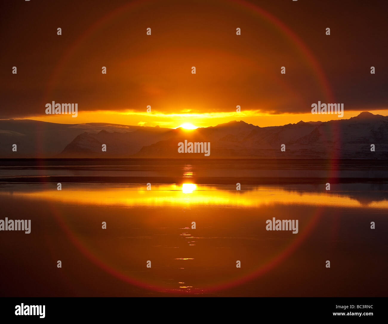 Sunset over Hornafjordur, Islanda Orientale Foto Stock