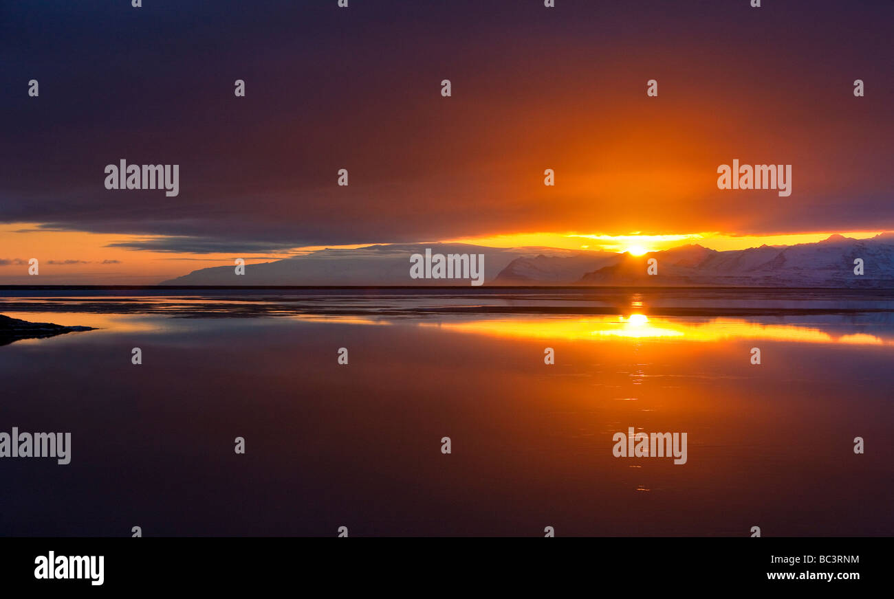 Sunset over Hornafjordur, Islanda Orientale Foto Stock