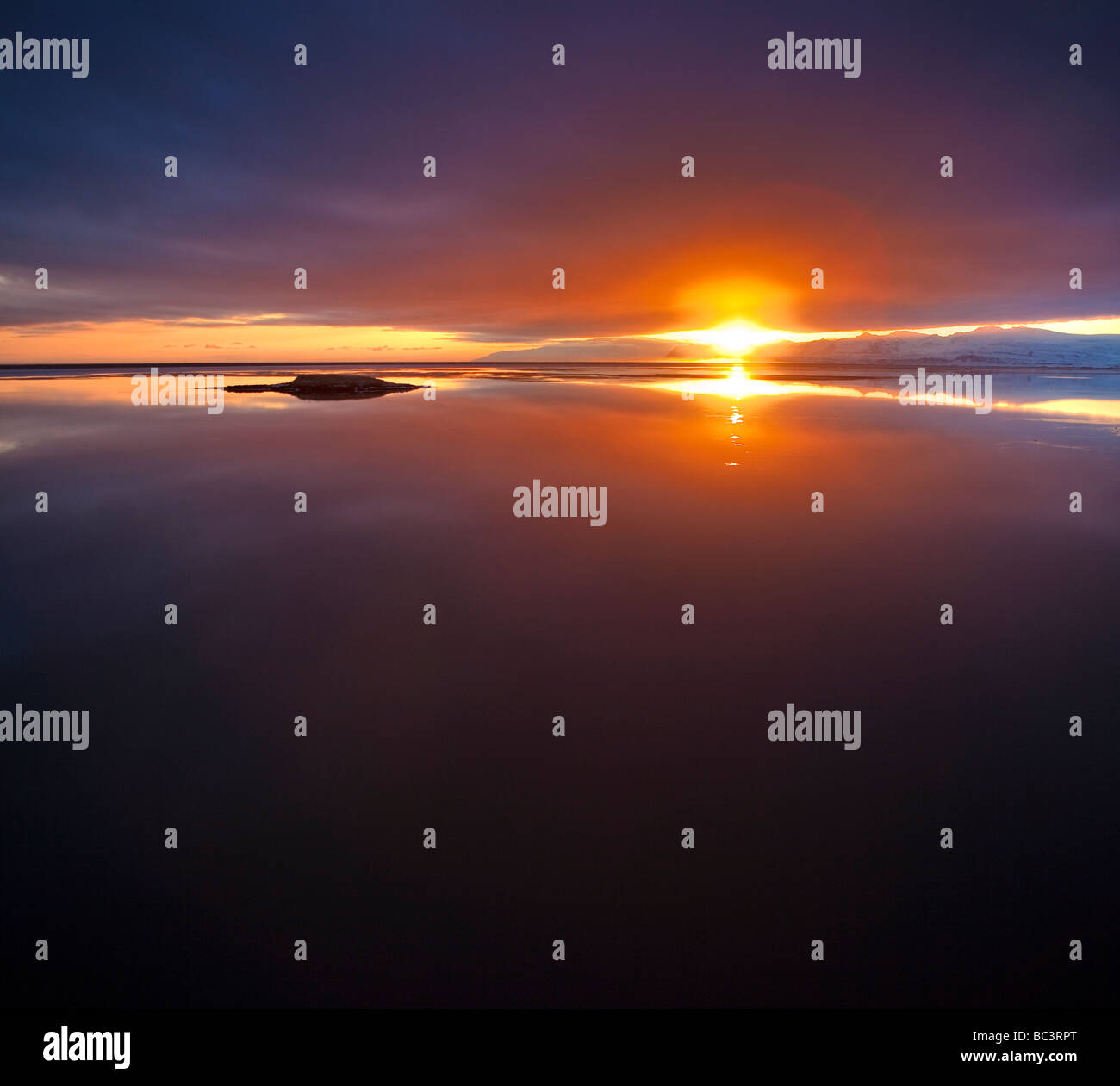 Sunset over Hornafjordur, Islanda Orientale Foto Stock