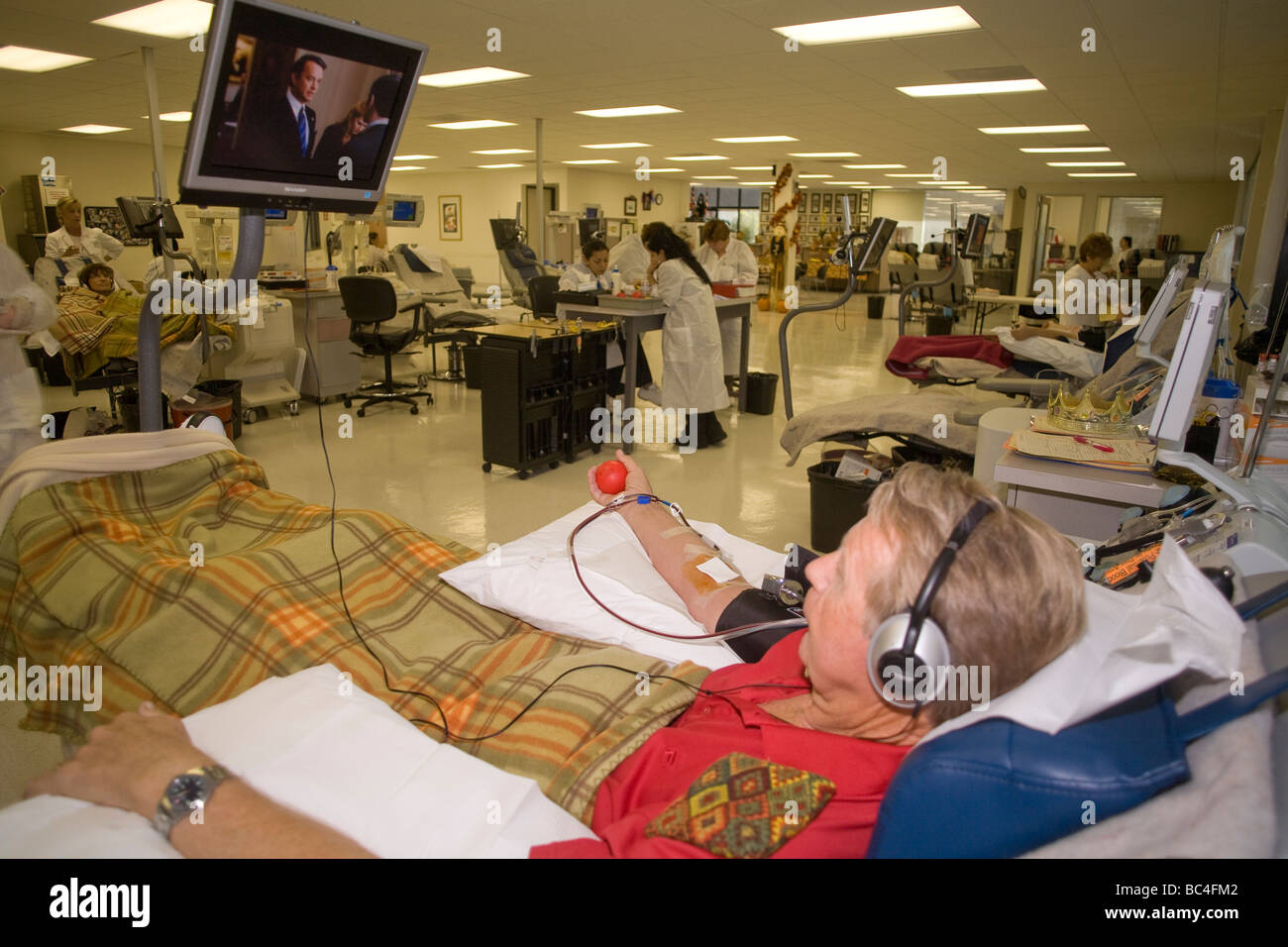 California la Croce Rossa tecnico delle piastrine nel sangue del donatore. Signor © Myrleen Pearson Foto Stock