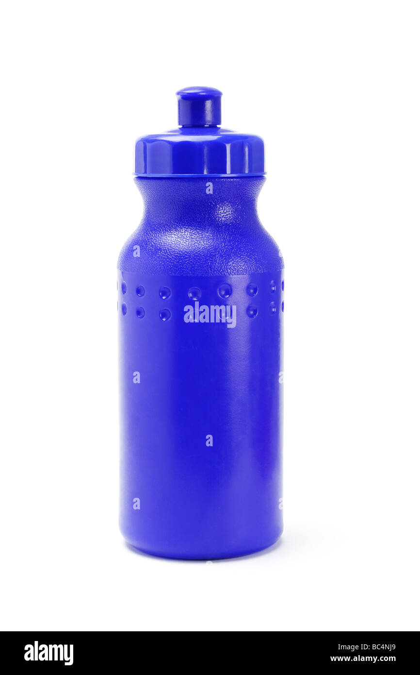 Plastica blu contenitore di acqua su sfondo bianco Foto Stock