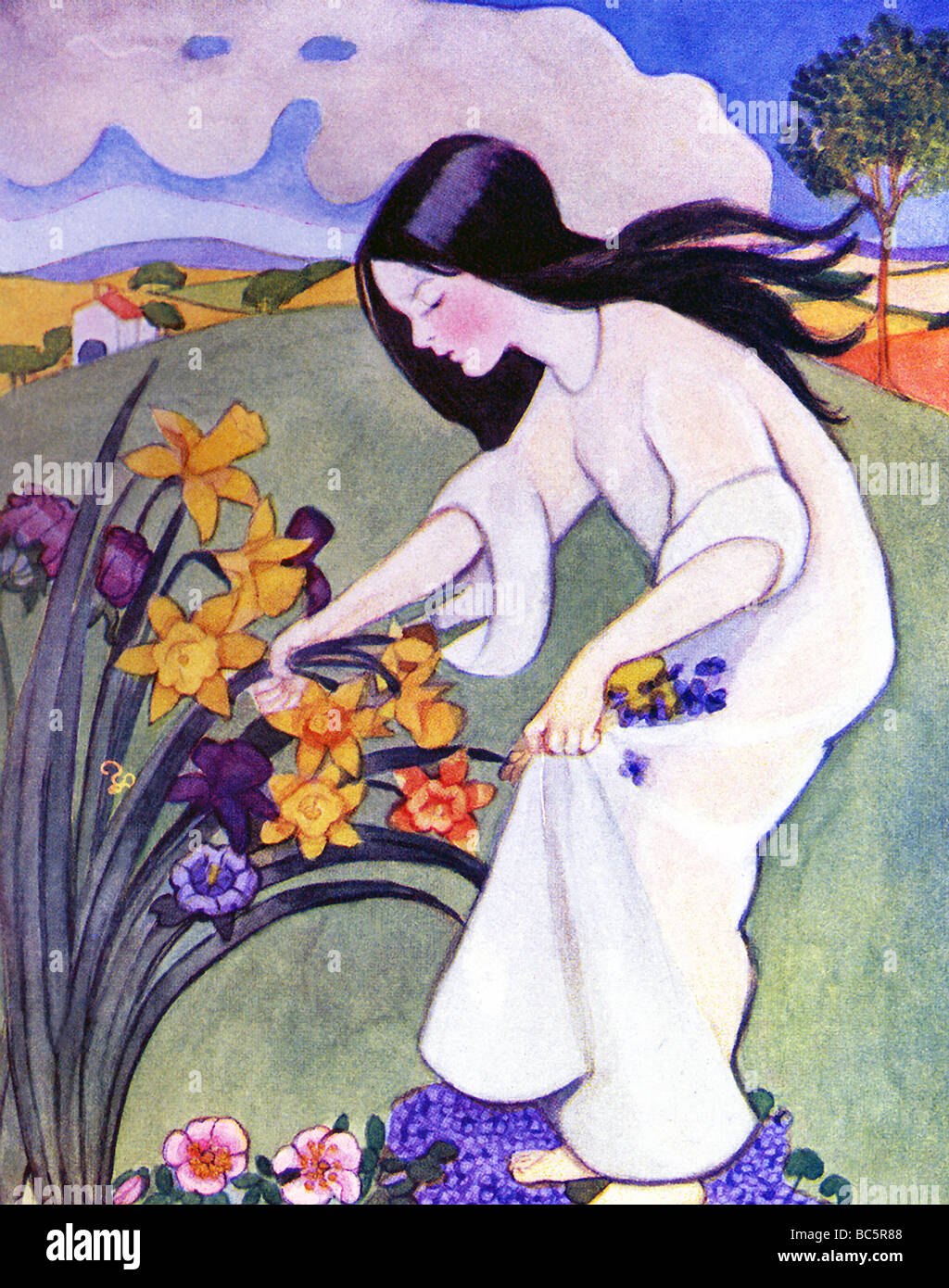 Persefone (Proserpina in latino) raccoglie i fiori appena prima, acorrding alla mitologia greca, Ade prende il suo Underworld. Foto Stock