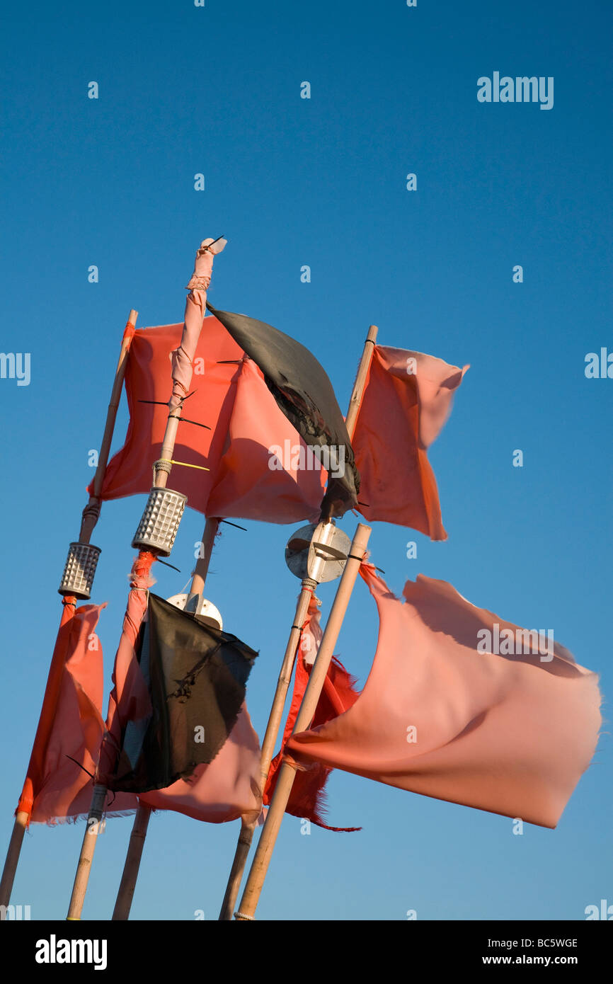 Germania, Meclenburgo-Pomerania Occidentale, bandiere al vento, vicino fino Foto Stock