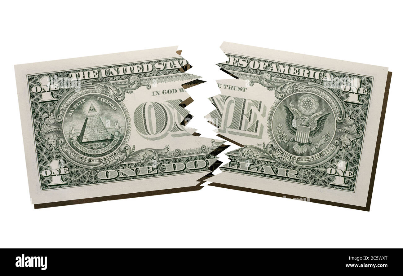 Strappata US Dollar nota, close-up Foto Stock