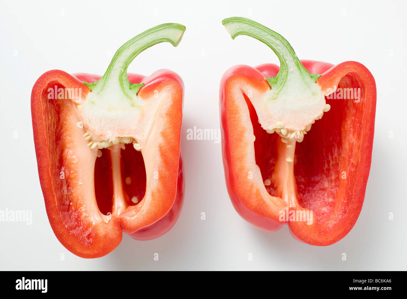 Due red pepper metà (vista aerea) - Foto Stock