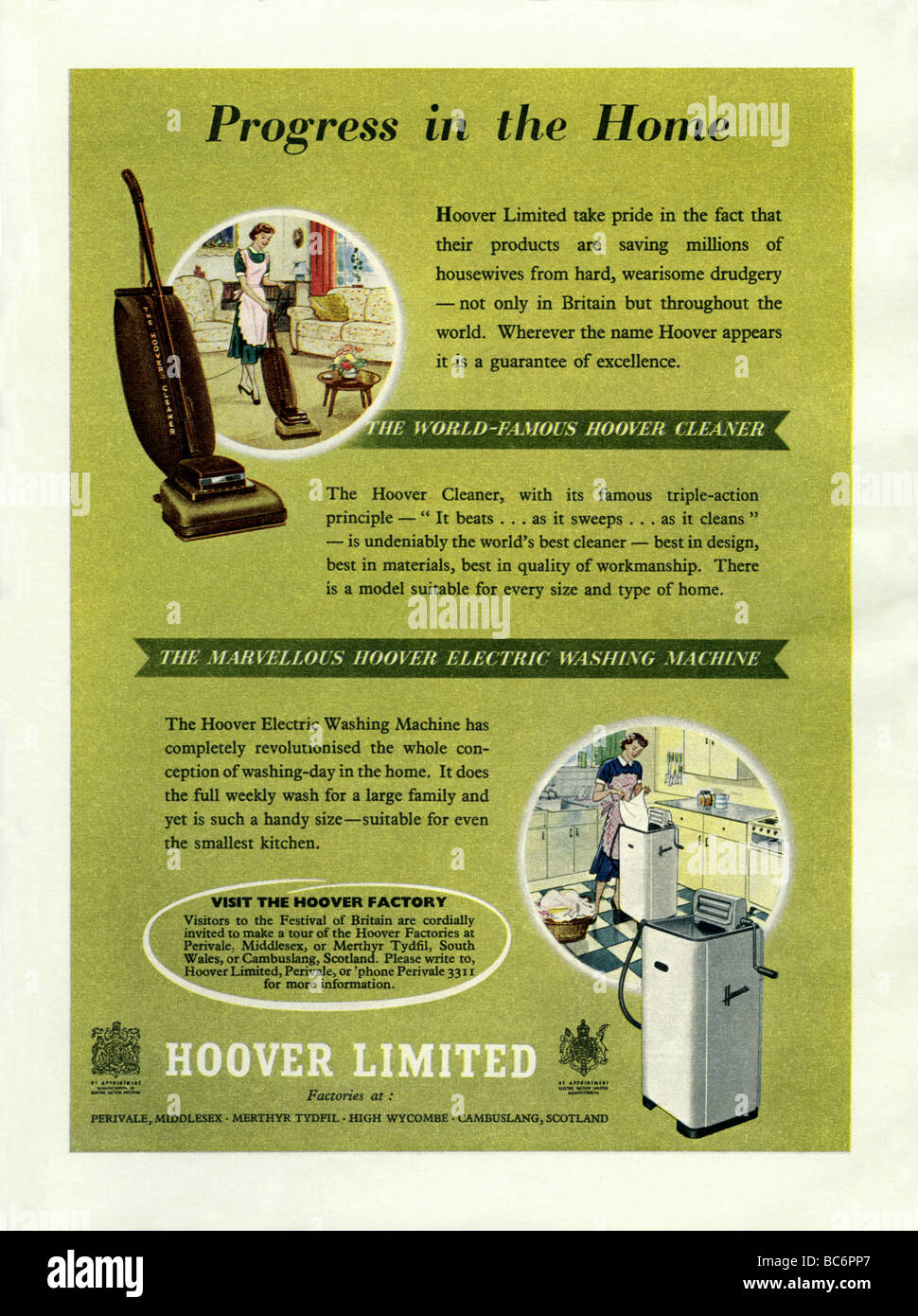 1951 colori per apparecchiature elettriche e bianco-merci Hoover del produttore Foto Stock