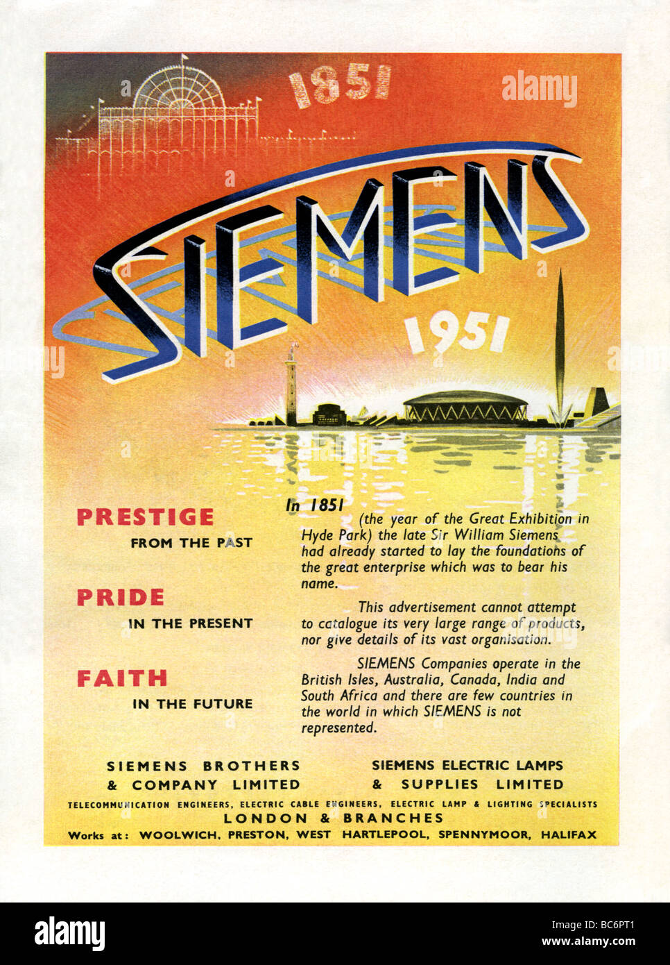 1951 pubblicità a colori per la società elettrica Siemens Foto Stock