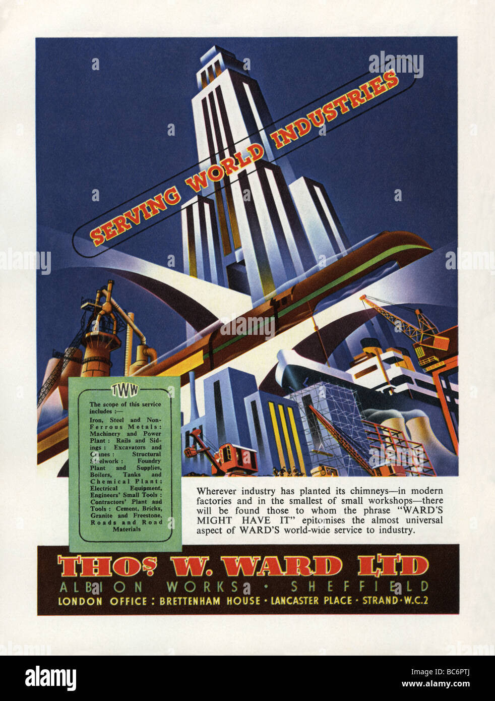 1951 colori per impianti industriali e i fornitori di attrezzature Thomas Ward Ltd, Sheffield, Yorkshire, Inghilterra Foto Stock