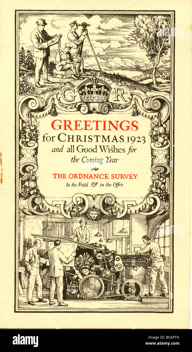 Natale biglietto di auguri per il 1923 inviato da Ordnance Survey Office di Londra. Foto Stock