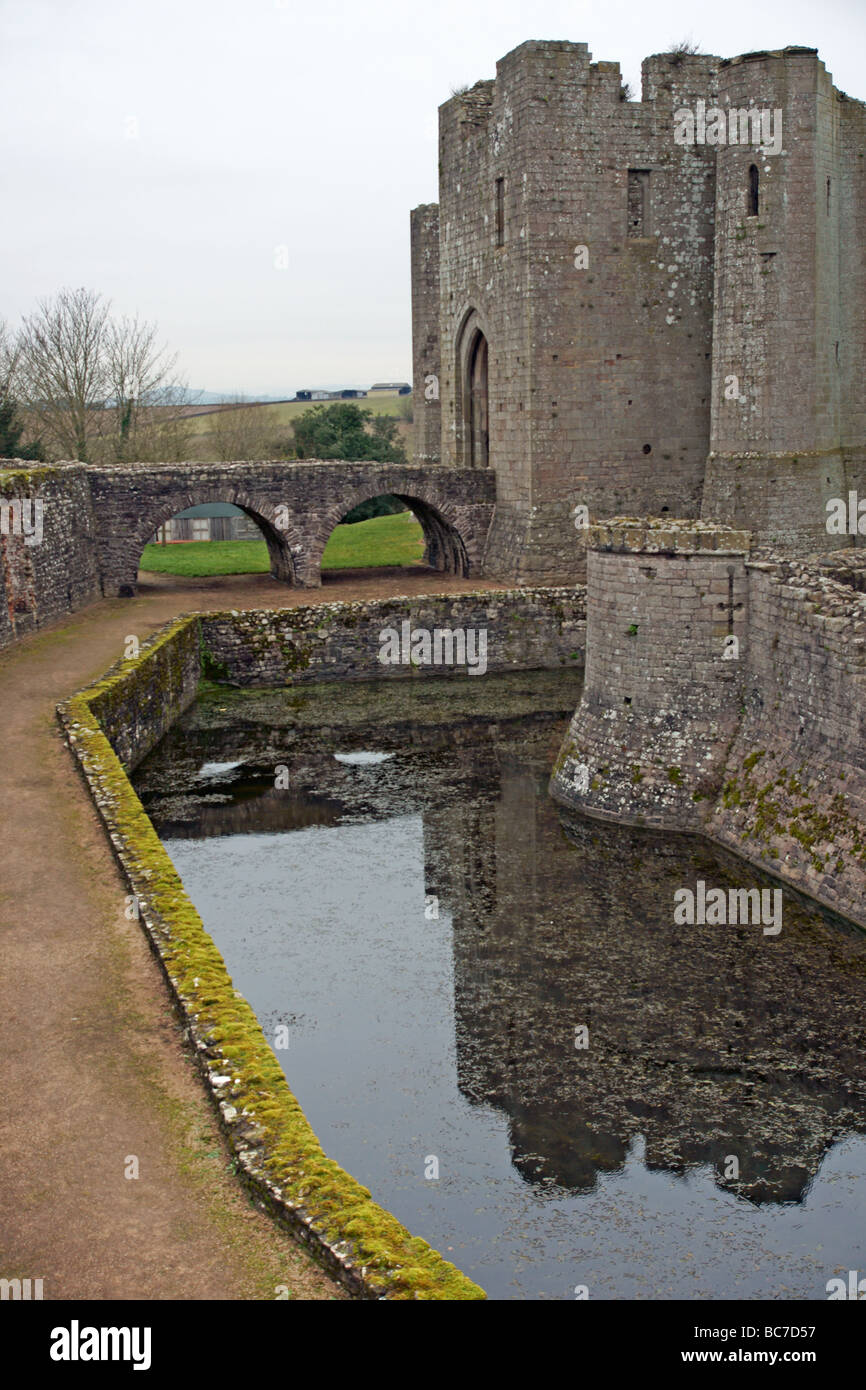 Raglan Castle in Monmouthshire Foto Stock