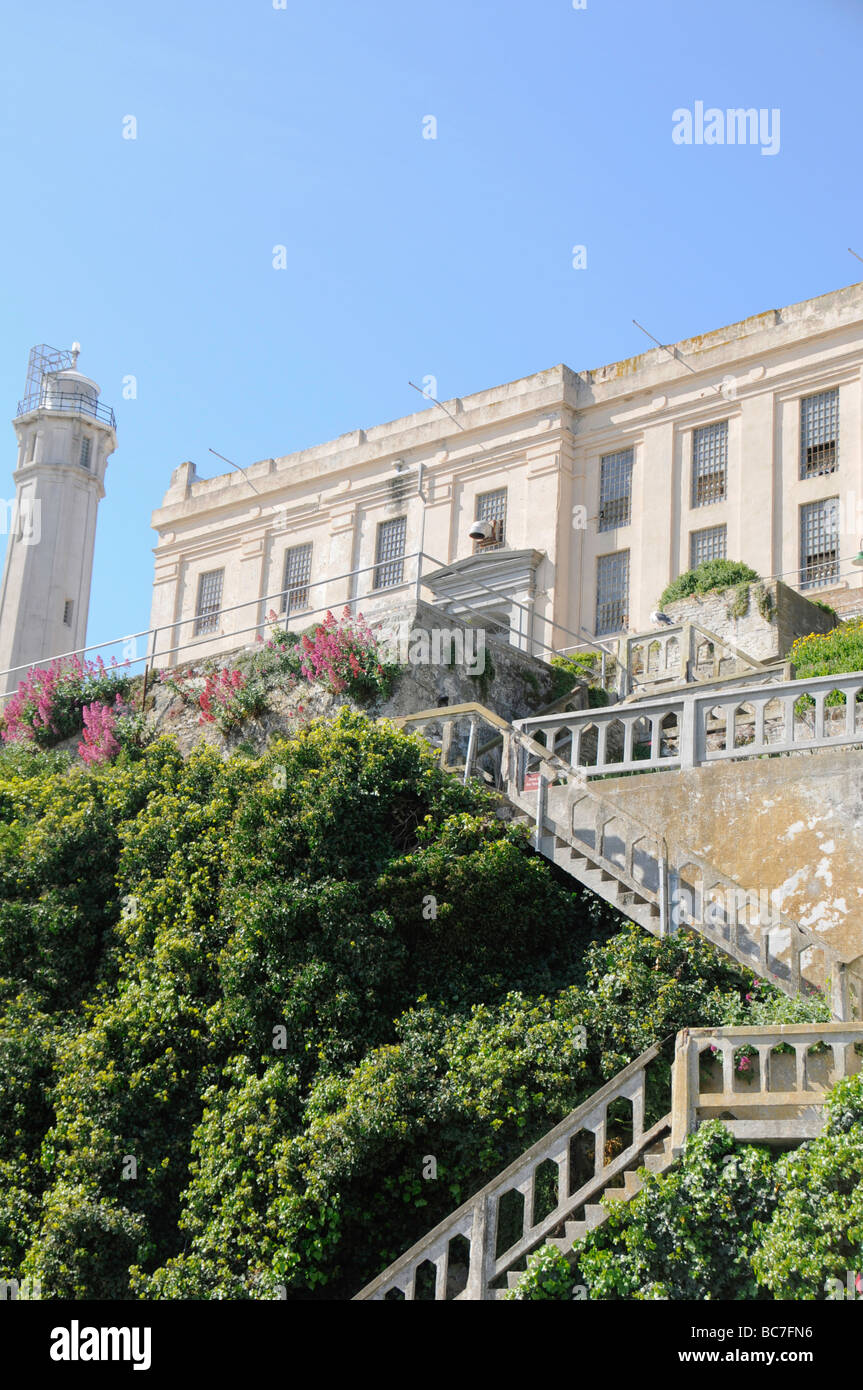 Casa di cella e faro di Alcatraz, San Francisco, California Foto Stock