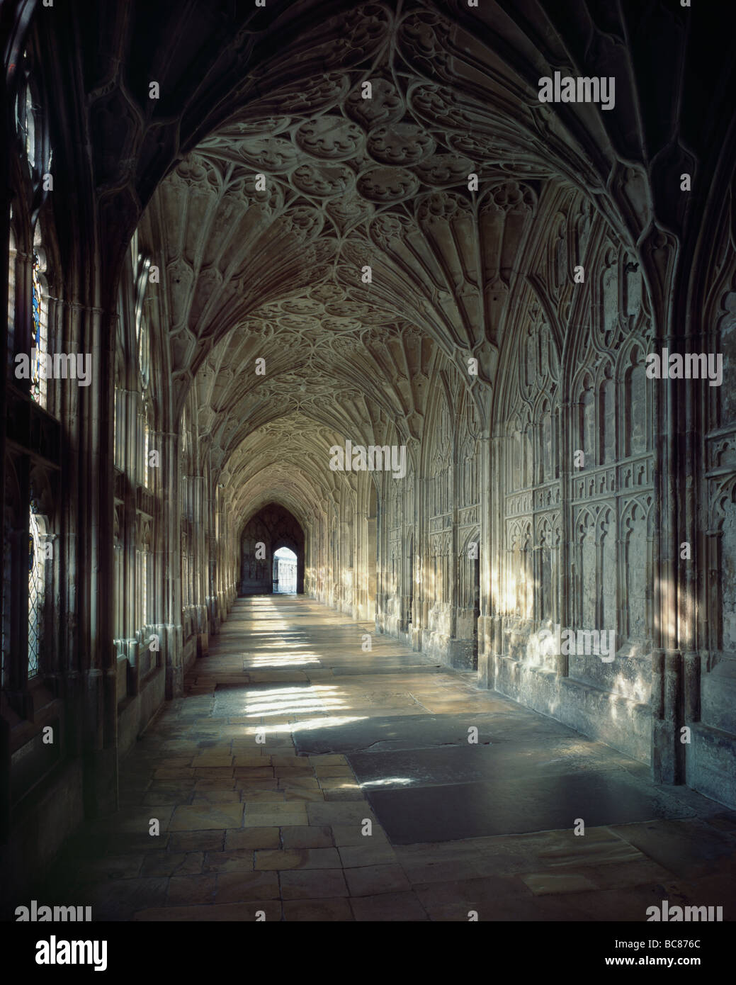 La cattedrale di Gloucester Chiostri Est a piedi Foto Stock