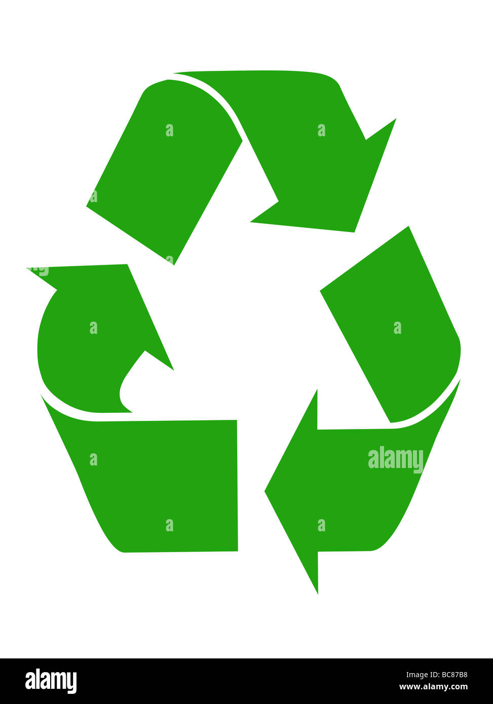Verde simbolo di riciclaggio isolati su sfondo bianco Foto Stock