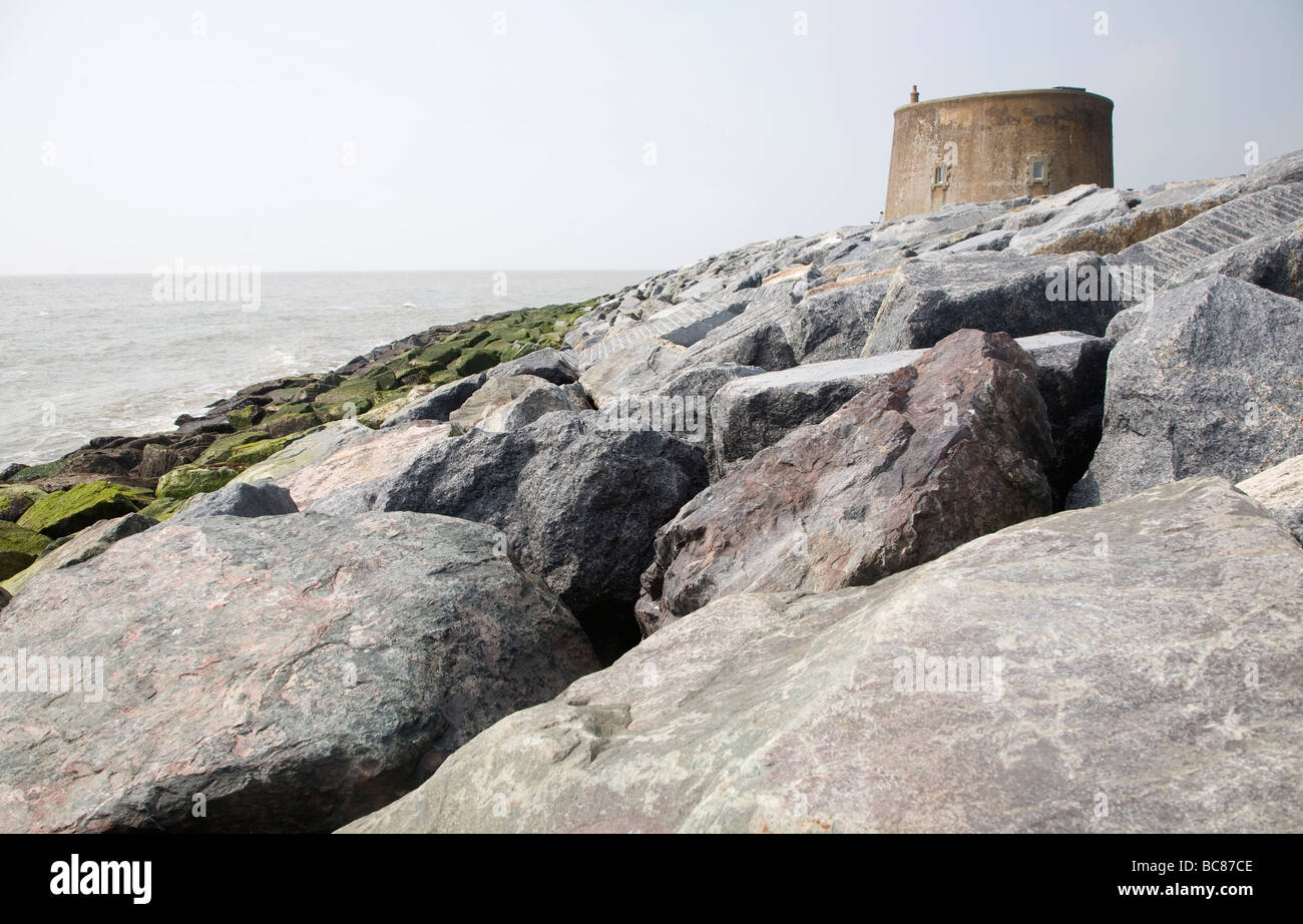 Nuova armatura di roccia le difese del mare orientale Bawdsey corsia Foto Stock