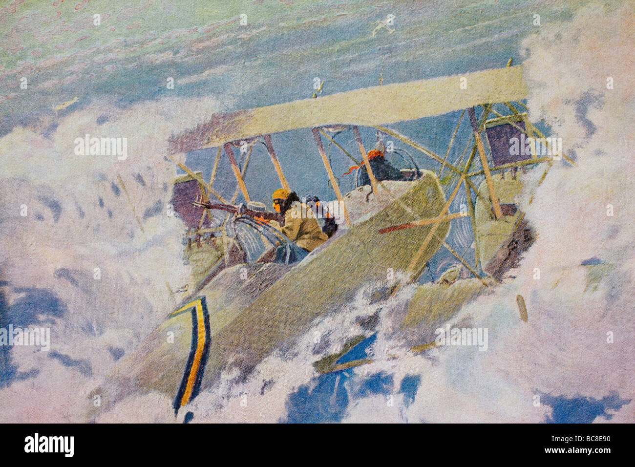 Il combattimento aereo tra un Letord Francese e due tedesche Aviatiks. Foto Stock