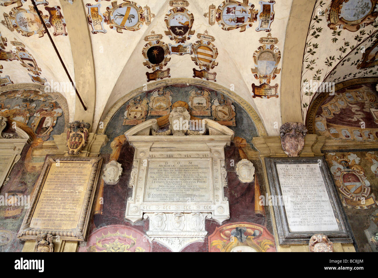 Soffitti dipinti all'interno della biblioteca della città che era una volta una università piazza Galvani bologna italia Foto Stock