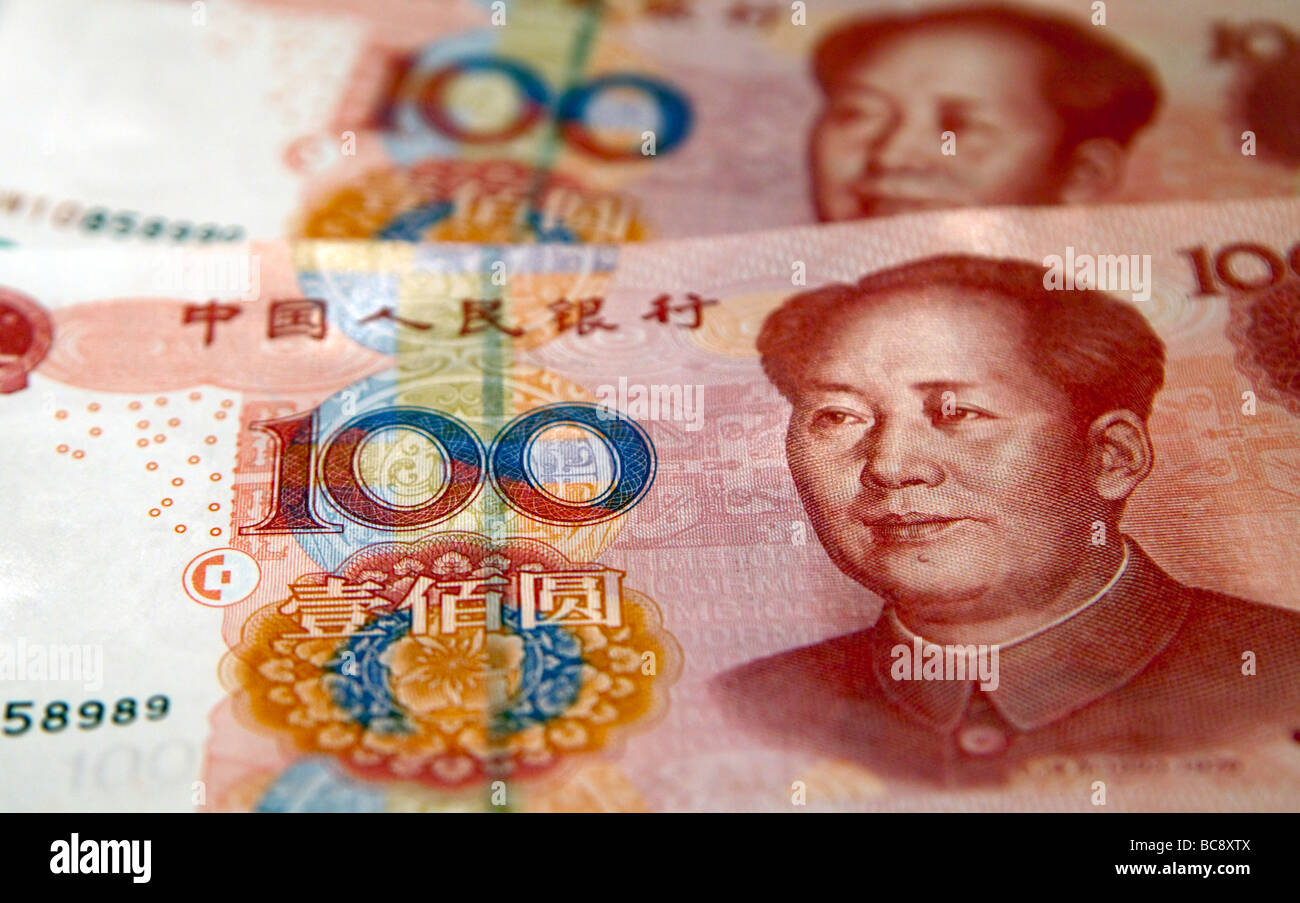 100 Yuan note sono visto in una scena foto Foto Stock