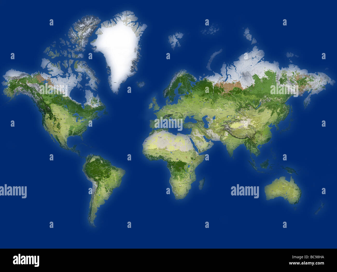 Mappa del mondo in sfondo blu Foto Stock