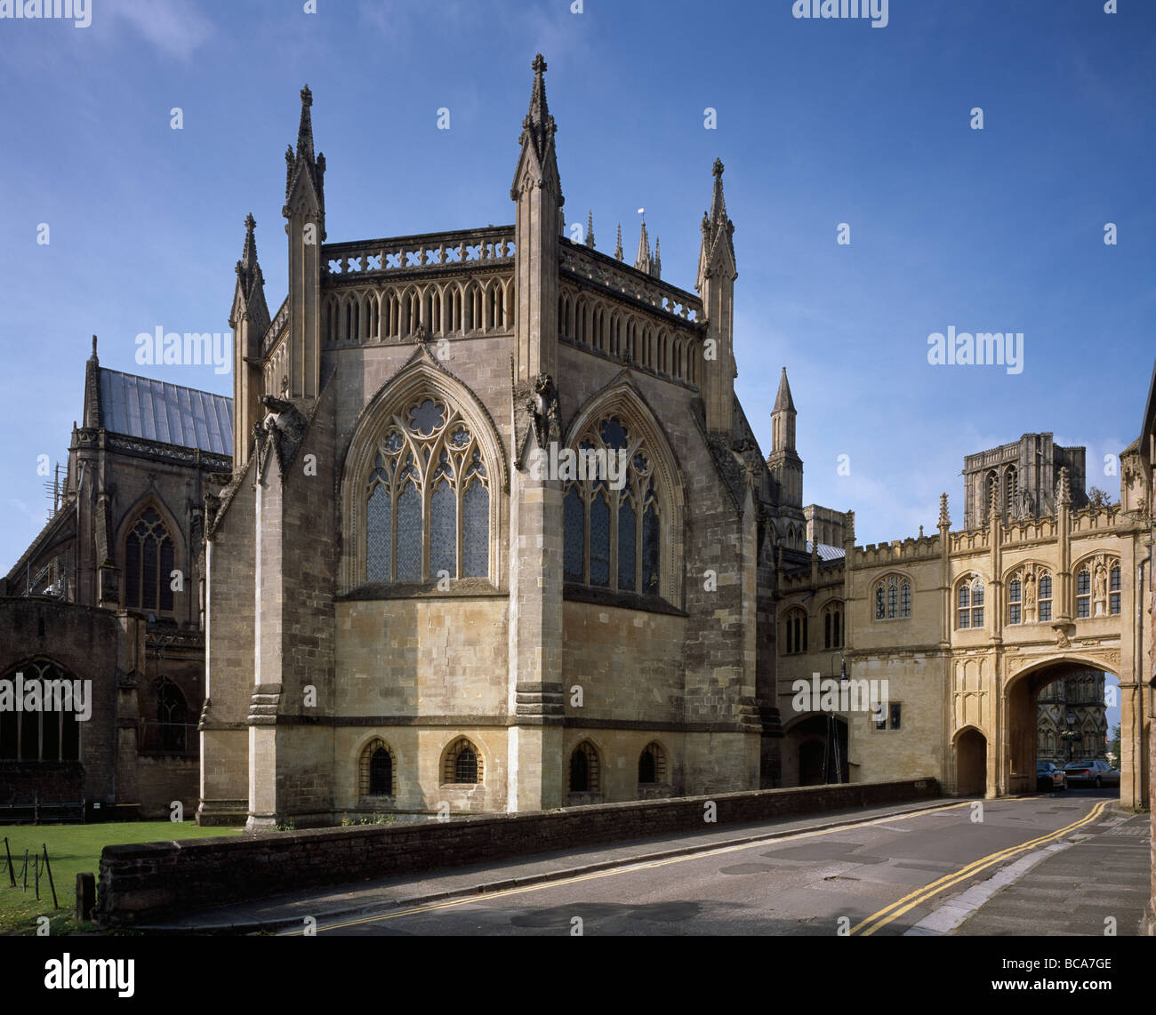 Cattedrale di Wells Chapter House e porta a catena Foto Stock