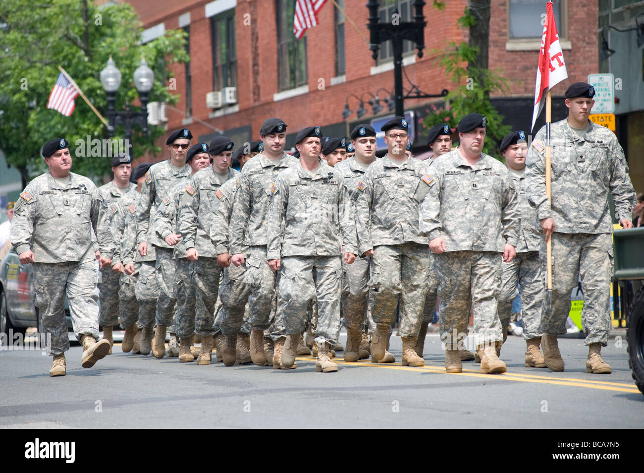 Membri del Massachusetts National Guard marzo nei locali di Memorial Day parade, Foto Stock