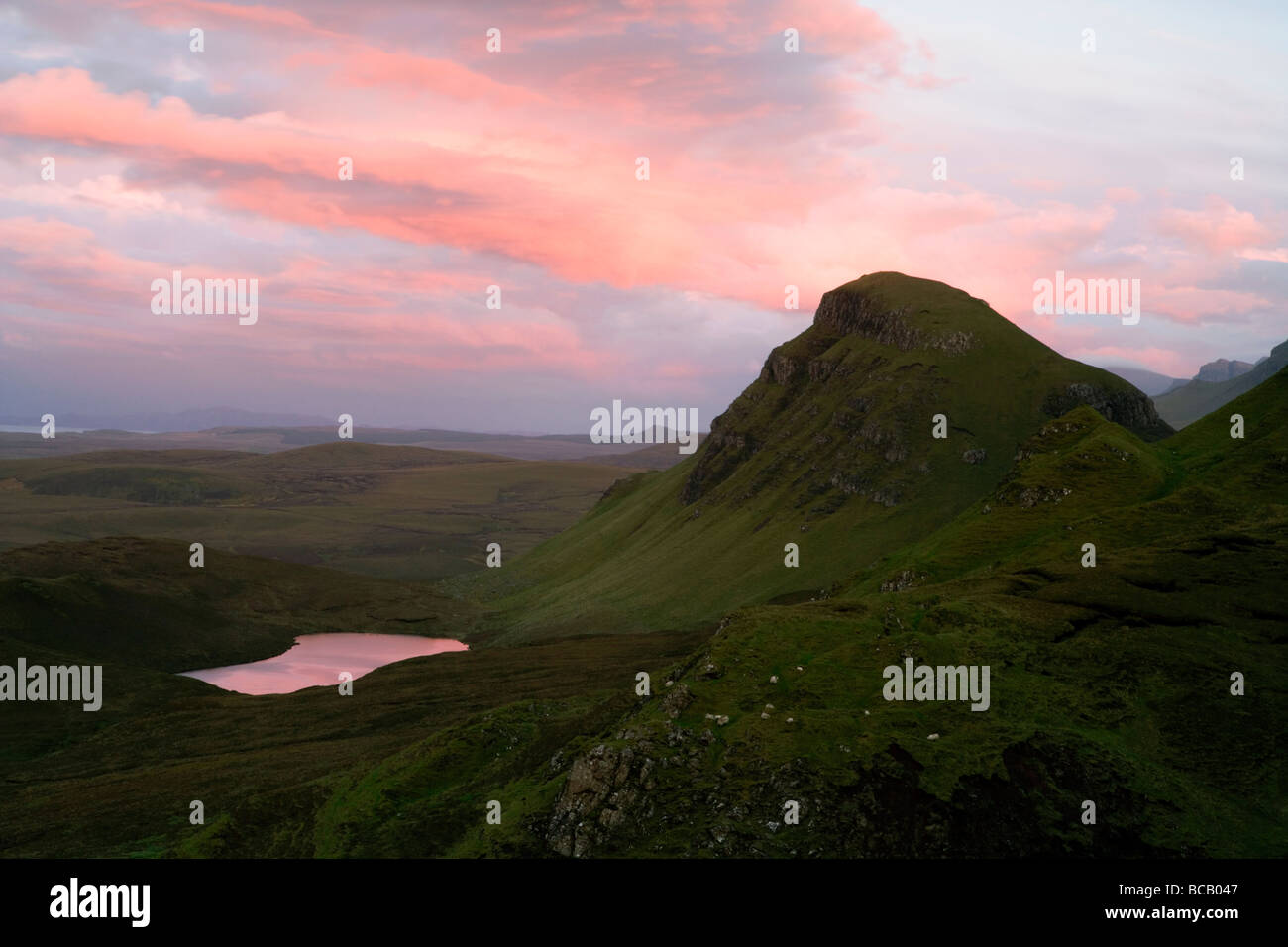 La Quiraing al tramonto, Isola di Skye in Scozia, Foto Stock