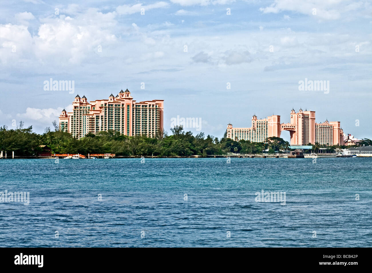 Vista del Atlantis Resort di Paradise Island a Nassau, Bahamas Foto Stock