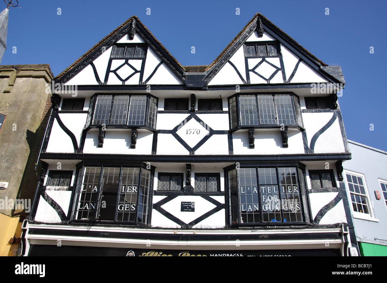 Legno edificio Tudor, Market Place, Faversham Kent, England, Regno Unito Foto Stock