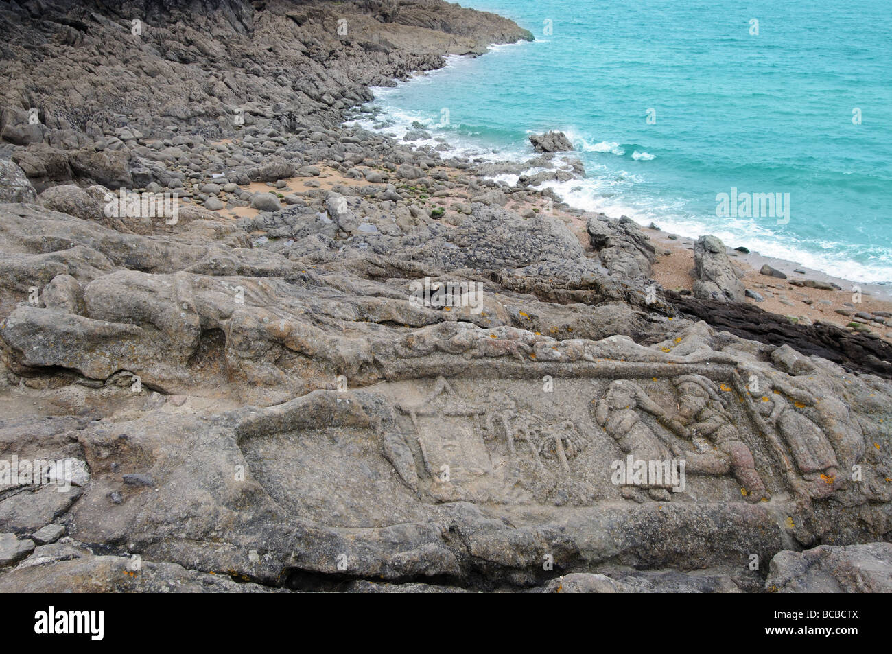 Rocce scolpite a rothéneuf vicino a St Malo Foto Stock