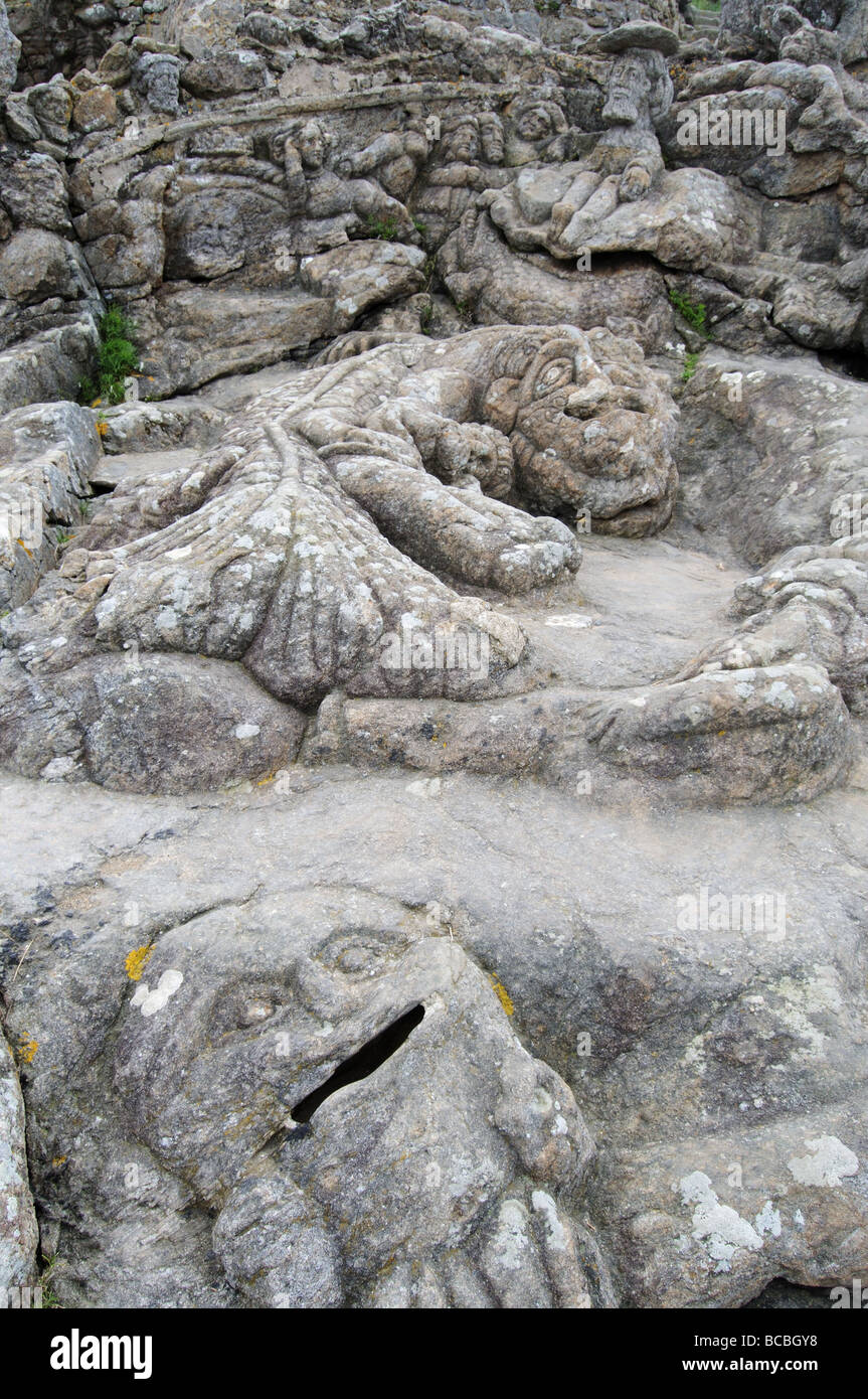 Rocce scolpite a rothéneuf vicino a St Malo Foto Stock