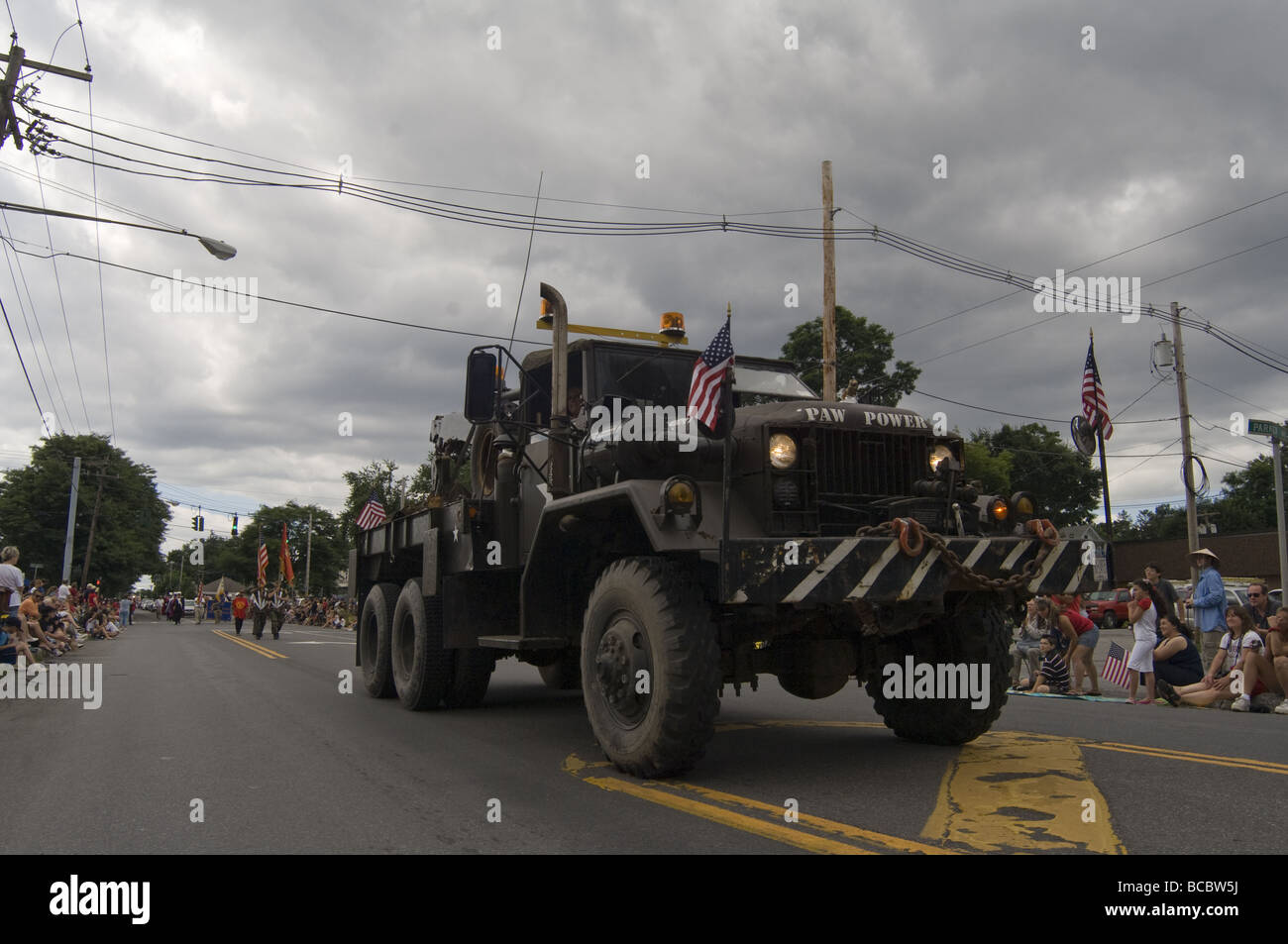 Army truck in 4 luglio sfilata in Hyde Park, New York Foto Stock
