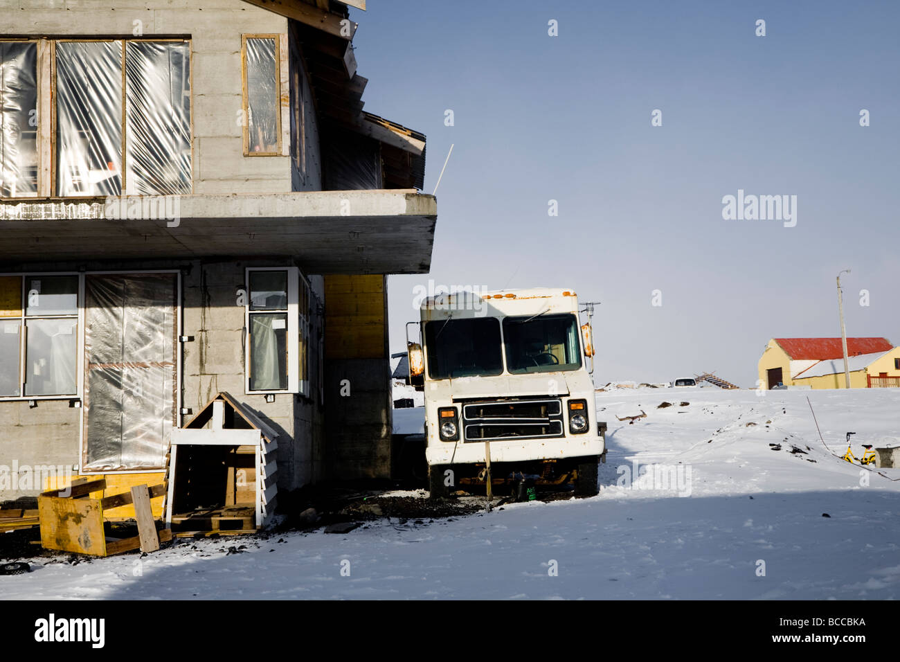 Casa residenziale in costruzione. Leirvogstunga, Mosfellsbaer town, Islanda. Foto Stock