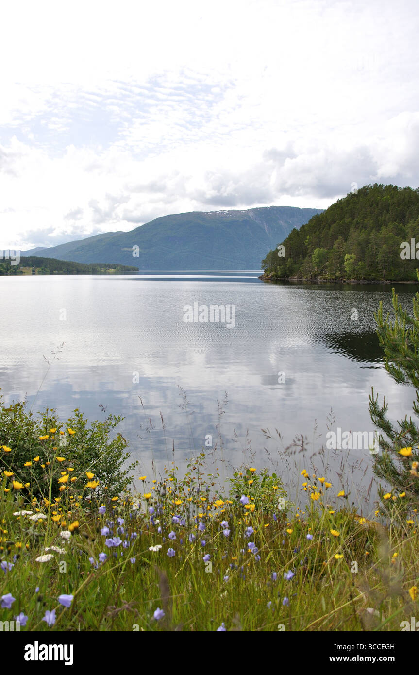 Lago di montagna, Nordfjordeid, Sogn og Fjordane, Norvegia Foto Stock