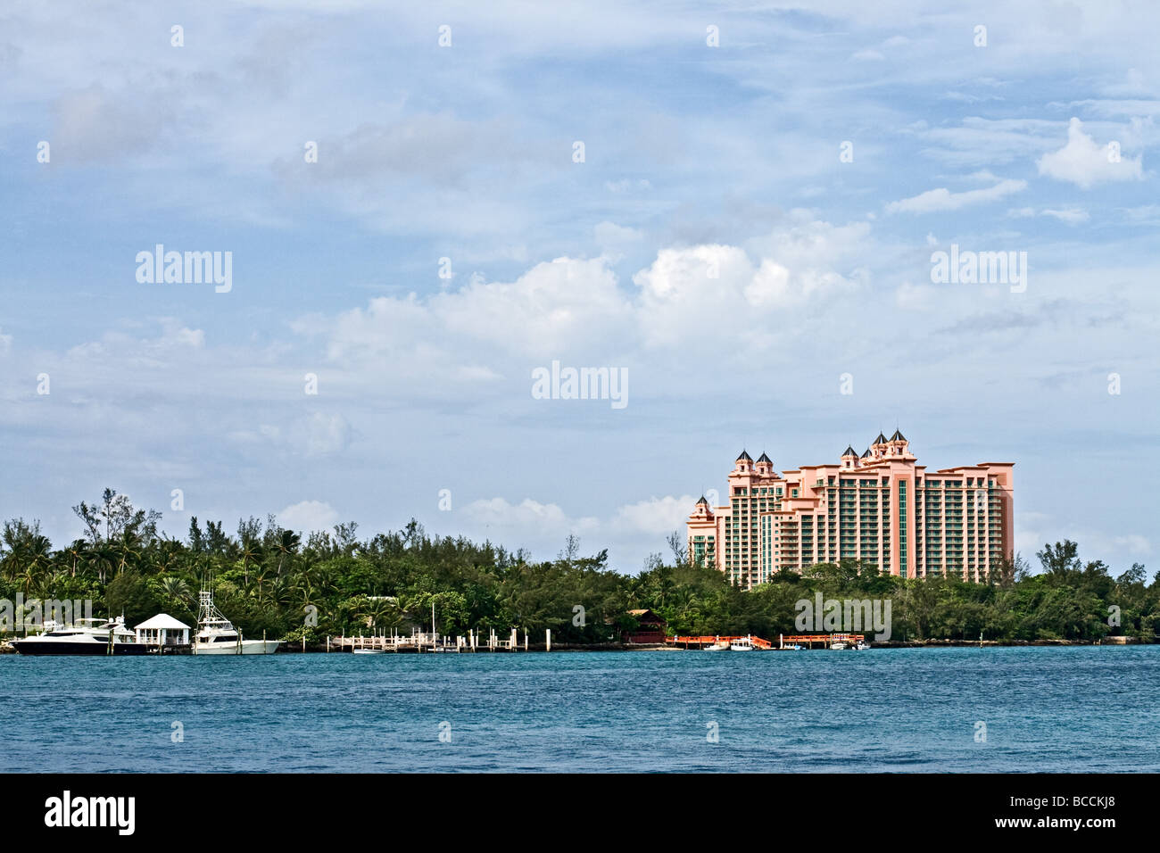 Vista del Atlantis Resort di Paradise Island a Nassau, Bahamas Foto Stock
