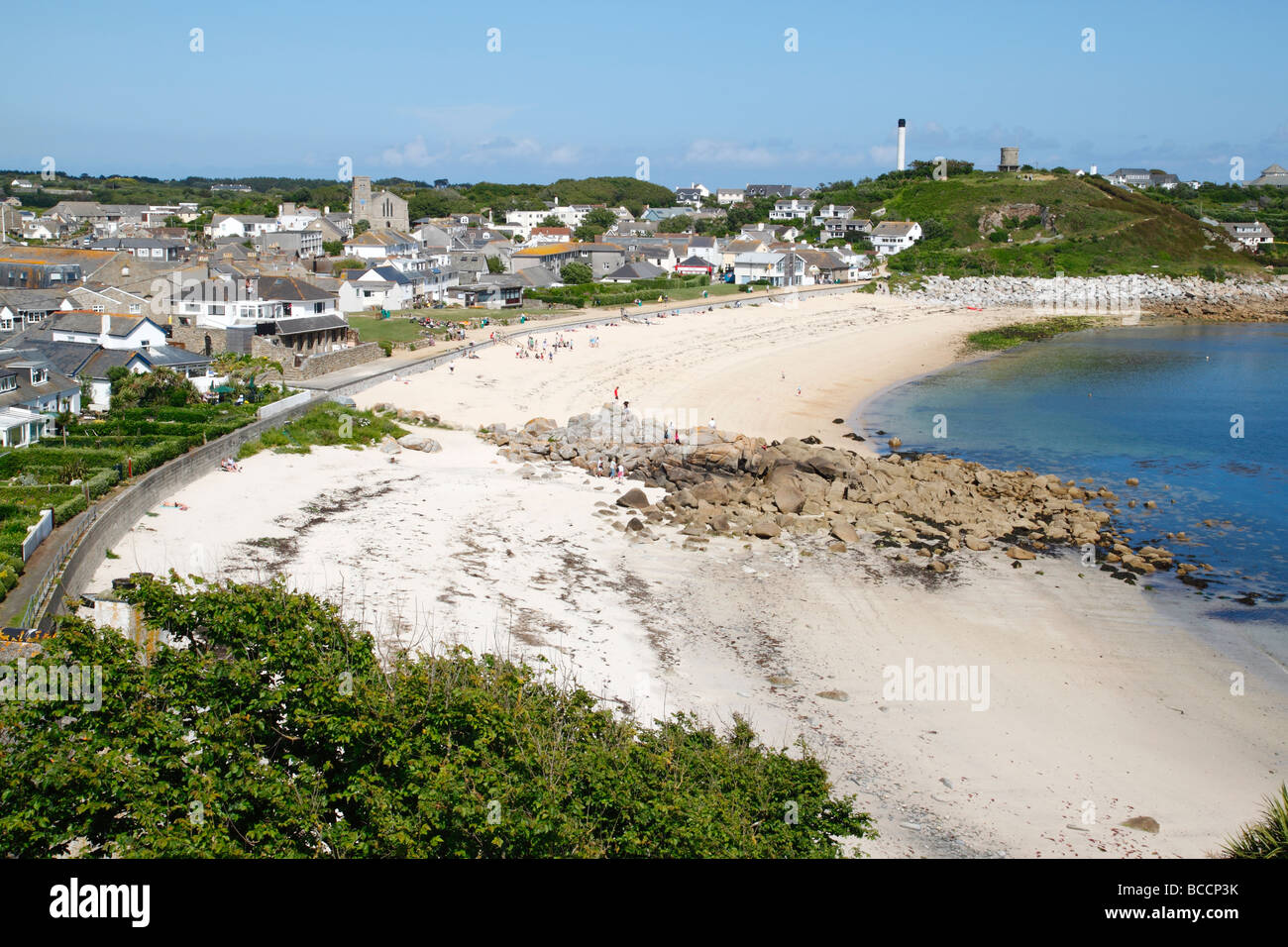 Spiaggia Porthcressa a bassa marea, St. Mary's Isole Scilly. Foto Stock