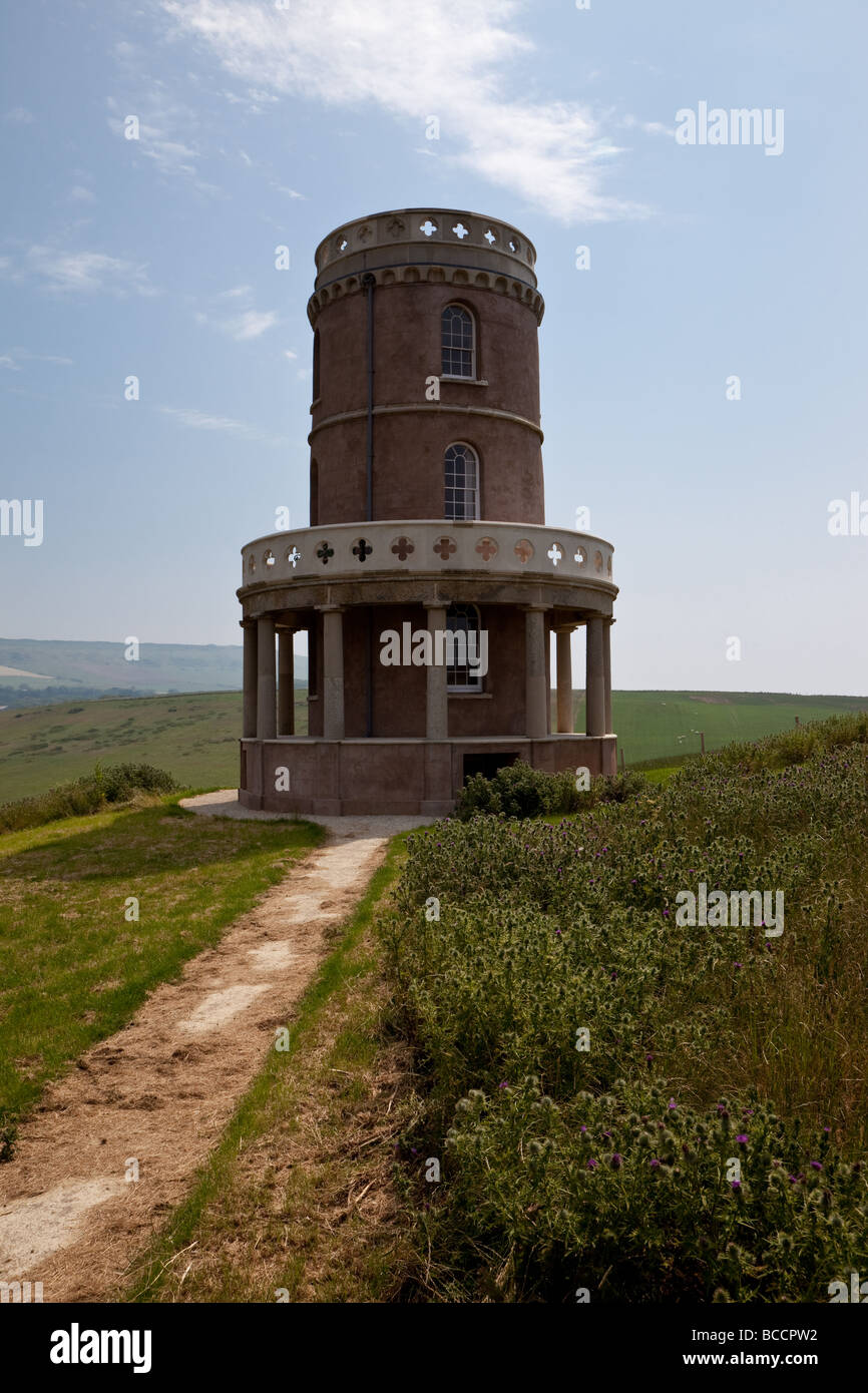 Clavell torre vicino alla baia di Kimmeridge come visto da South West Coast Path, Dorset, Inghilterra Foto Stock