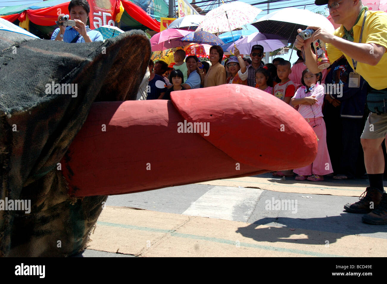 Un galleggiante chiamato Il re delle tartarughe presso la parata annuale per il razzo Festival Yasothon in Thailandia Foto Stock