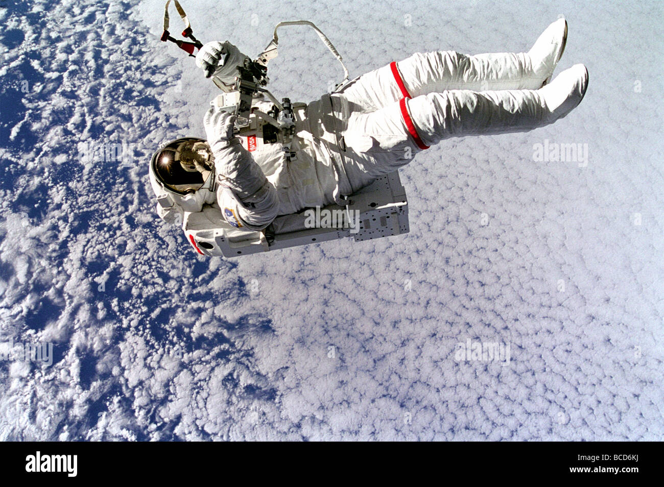 Astronauta Mark Lee durante una spacewalk Foto Stock