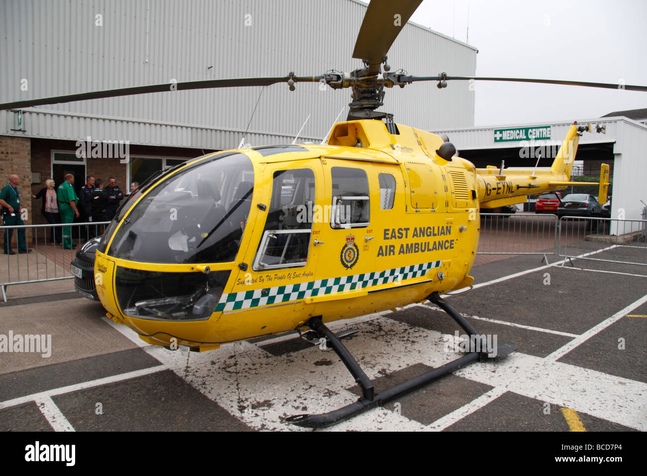 Un aereo ambulanza in attesa presso le vittorie nel Campionato Mondiale Superbike, Donington Park, Derbyshire, Regno Unito. Foto Stock