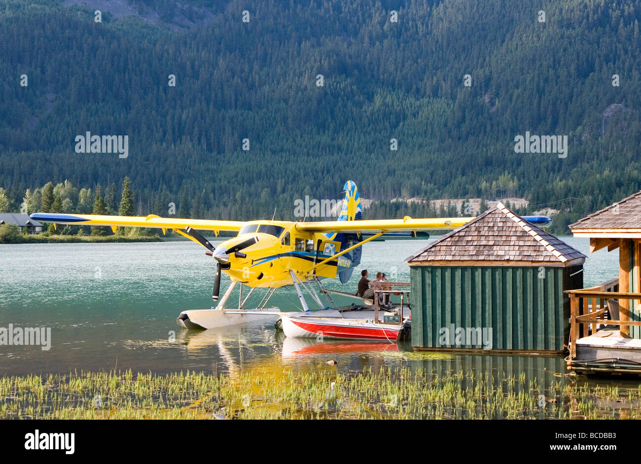 Piano di galleggiante sul Lago Verde, Whistler Blackcomb, British Columbia, Canada Foto Stock