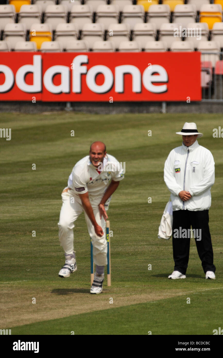 Fast Bowler David Harrison in azione per Glamorgan nella contea di campionato Foto Stock